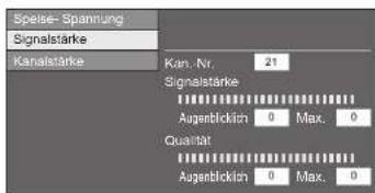 Speise-Spannung Signalstärke Kanalstärke Kan. Nr. 21 Signalstärke Augenblicklich 0 Max. 0 Qualität Augenblicklich 0 Max. 0
