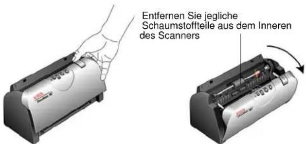 Entfernen Sie jegliche Schaumstoffteile aus dem Inneren des Scanners