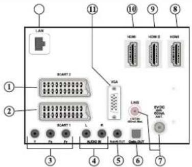 TELEFUNKEN D32H125N3C - Ansicht der Anschlüsse – Anschlüsse an der Rückseite - 1