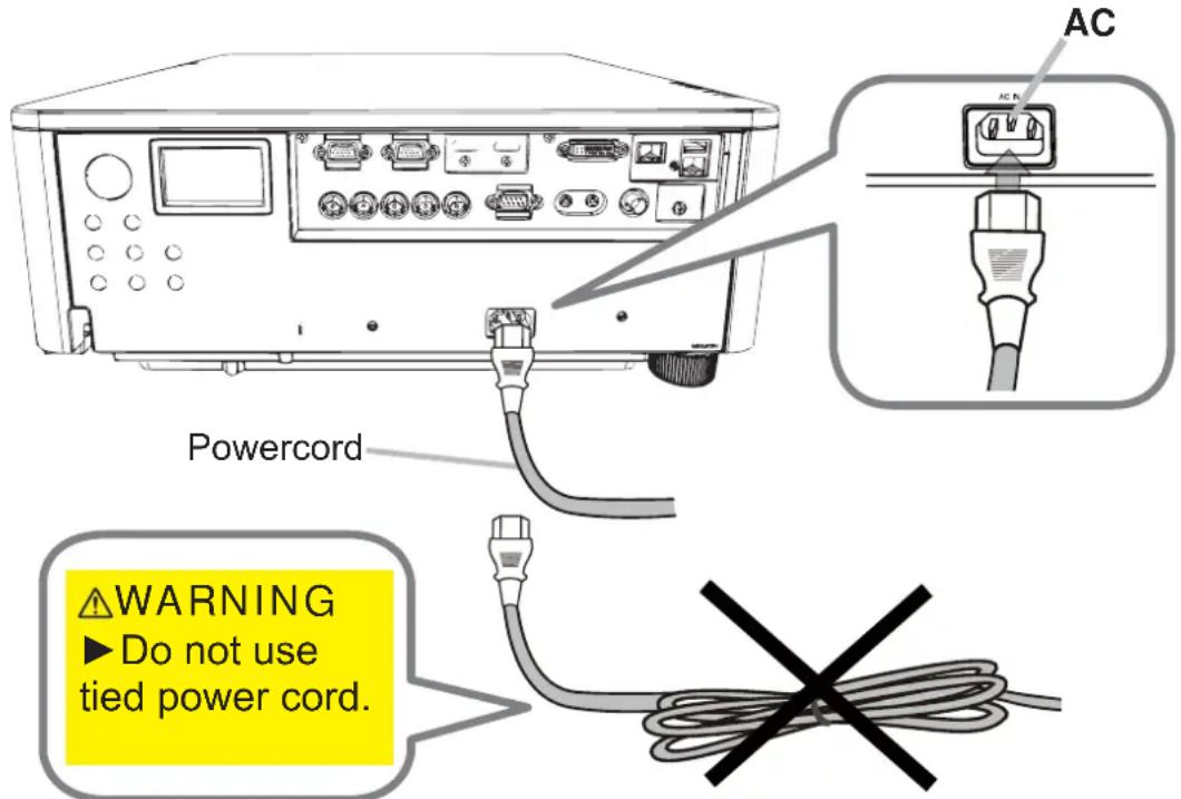 Powercord WARNING ▶ Do not use tied power cord.