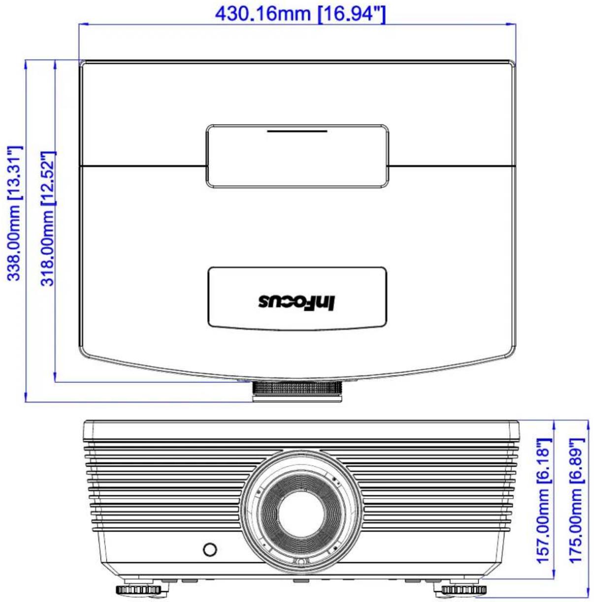 430.16mm [16.94"] 338.00mm [13.31"] 318.00mm [12.52"] InFocus 157.00mm [6.18"] 175.00mm [6.89"]