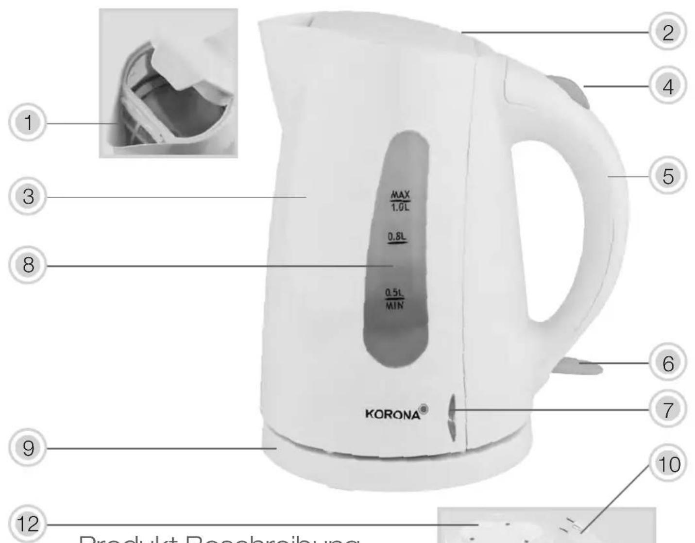1 2 3 4 5 MAX 1.0L 0.8L 0.5L MIN 6 7 9 10 12 Produkt Reoschrifungs