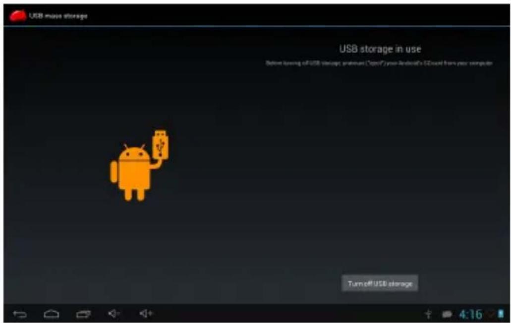 USB store storage USB storage in use Before turning off USB storage, prelines "Open" your Android's USB card from your computer Turn off USB storage