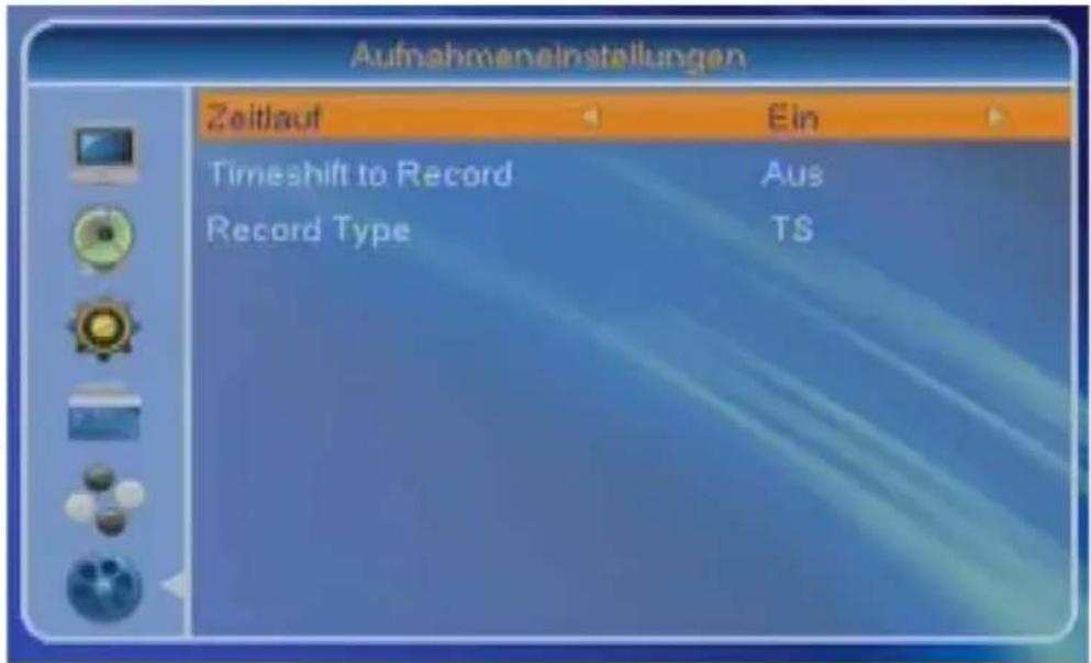 Aufnahmeninstellungen Zeitlauf Ein Timeshift to Record Aus Record Type TS