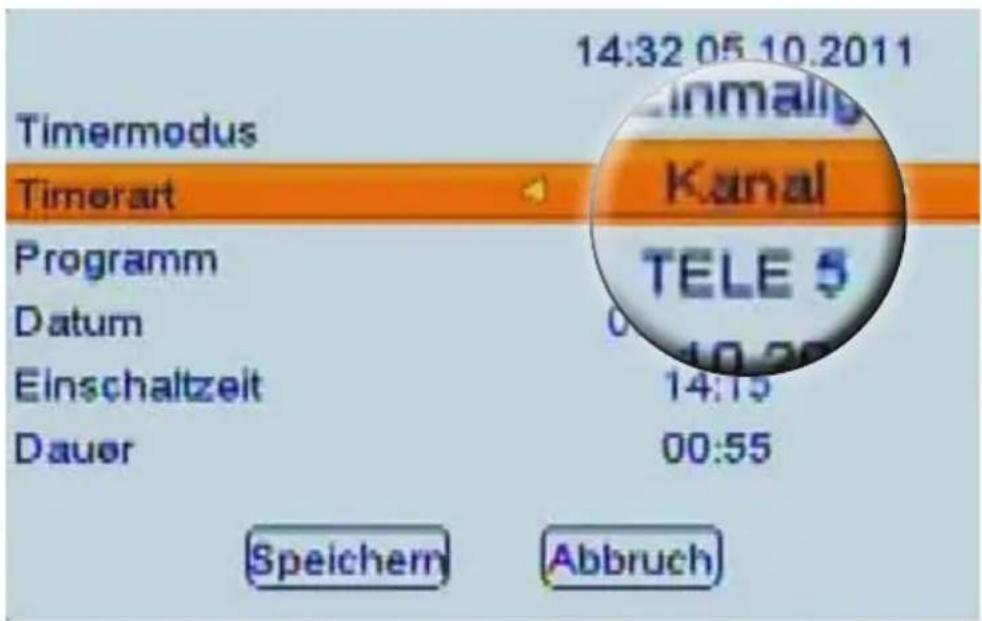 14:32 05 10.2011 Timermodus Kanal Timerart Programm Datum Einschaltzeit 14:15 Dauer 00:55 Speichern Abbruch