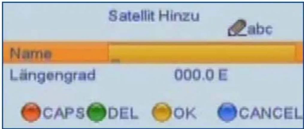 Satellit Hinzu Name Längengrad 000.0 E CAPS DEL OK CANCEL