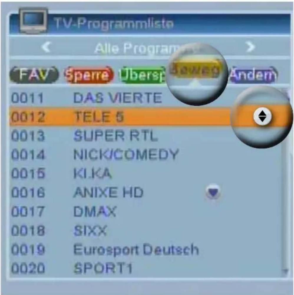 TV-Programmlista Alle Programm FAV Sperre Übersp Seweg Andern 0011 DAS VIERTE 0012 TELE 5 0013 SUPER RTL 0014 NICKI/COMEDY 0015 KI.KA 0016 ANIXE HD 0017 DMAX 0018 SIXX 0019 Eurosport Deutsch 0020 SPORT1