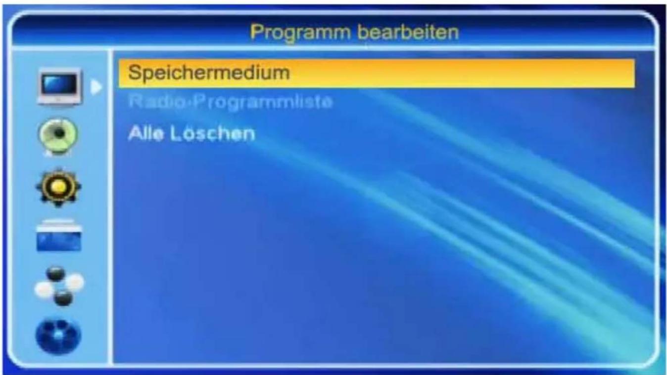 Programm bearbeiten Speichermedium Radio-Programmliste Alle Löschen