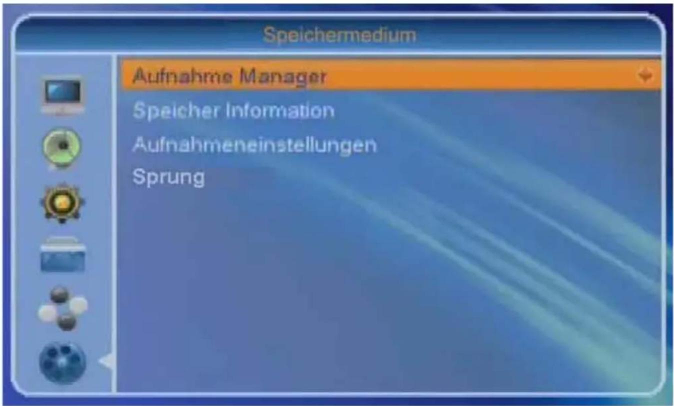 Speichermedium Aufnahme Manager Speicher Information Aufnahmeneinstellungen Sprung