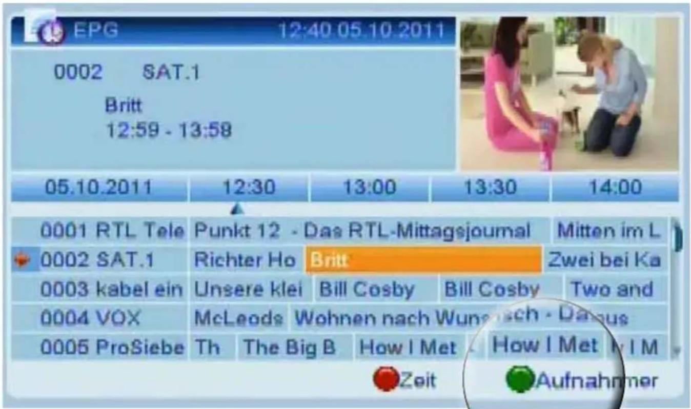 EPG 12:40 05.10.2011 0002 SAT.1 Britt 12:59 - 13:58 05.10.2011 12:30 13:00 13:30 14:00 0001 RTL Tele Punkt 12 - Das RTL-Mittagsjournal Mitten im L 0002 SAT.1 Richter Ho Britt Zwei bei Ka 0003 kabel ein Unsere klei Bill Cosby Bill Cosby Two and 0004 VOX McLeode Wohnen nach Wunschach - Daus 0005 ProSiebe Th The Big B How I Met How I Met My M Zeit Aufnahmer