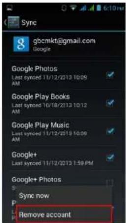 Sync gbcmkt@gmail.com Google Google Photos Last synced 11/12/2013 10:09 AM Google Play Books Last synced 10/18/2013 10:12 AM Google Play Music Last synced 11/12/2013 10:06 AM Google+ Last synced 11/12/2013 1:59 PM Google+ Photos Sync now Remove account