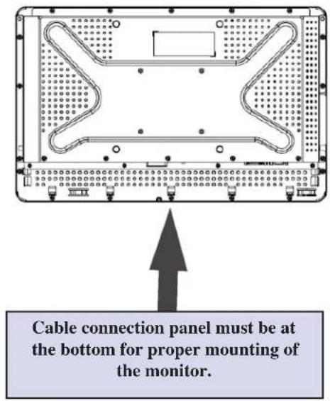 Cable connection panel must be at the bottom for proper mounting of the monitor.
