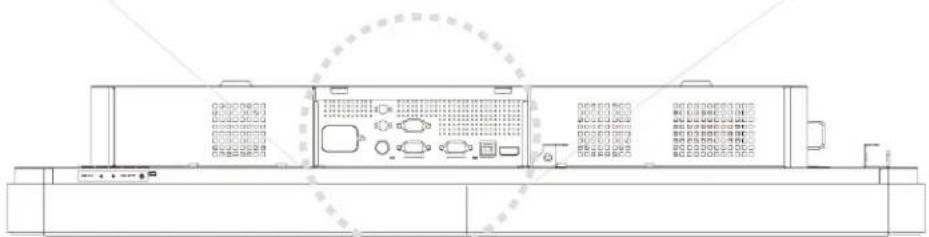 Technical schematic diagram of a server rack with labeled ports and equipment layout