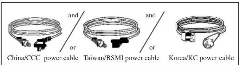 and or China/CCC power cable and or Taiwan/BSMI power cable Korea/KC power cable
