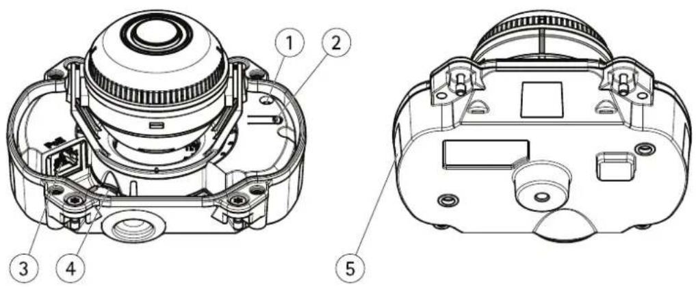 Technical diagram of a device with labeled components, showing exploded and assembled views
