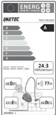 ENERG ISI IMETEC TYPE M1201 A B C D E F G 24.3 kWh/annum ABCDEFG 77dB ASCDEFG ABCDEFG 04/05/2013 - I