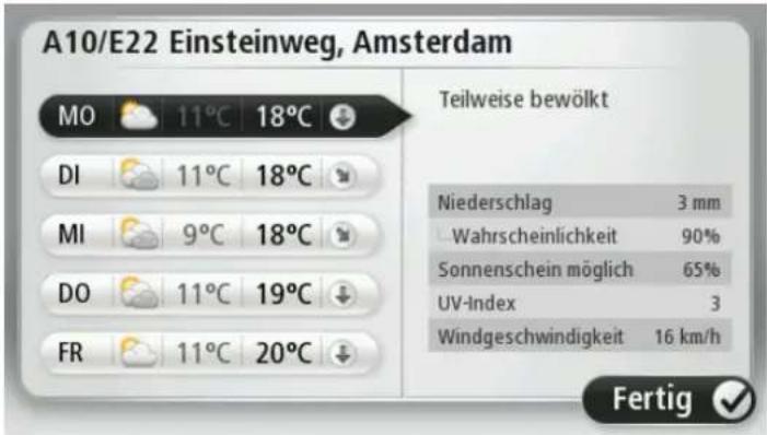 A10/E22 Einsteinweg, Amsterdam M0 11°C 18°C DI 11°C 18°C MI 9°C 18°C DO 11°C 19°C FR 11°C 20°C Teilweise bewölkt Niederschlag 3 mm Wahrscheinlichkeit 90% Sonnenschein möglich 65% UV-Index 3 Windgeschwindigkeit 16 km/h Fertig ✓