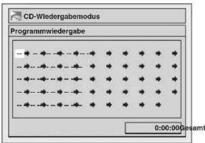 CD-Wiedergabemodus Programmwiedergabe 0:00:00 Gesamt