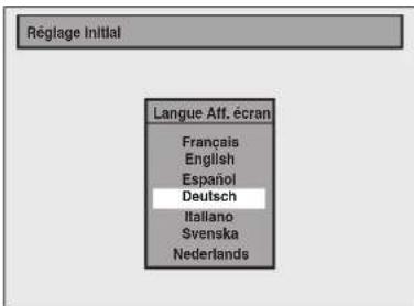Réglage Initial Langue Aff. écran Français English Español Deutsch Italiano Svenska Nederlands