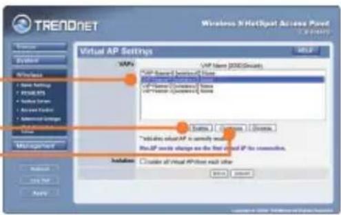 TREADNET Windows 3/HotSpot Access Panel VAPs VAP Name (2000Ground) VAP Support Services/Home VAP Command Service VAP Protection Services VAP Protection Services Switch... Options... Initiate virtual AP to currently set the first digit of IP for connection. This IP needs change on the final digit of IP for connection. Installation: Create all virtual AP points each other OK Cancel