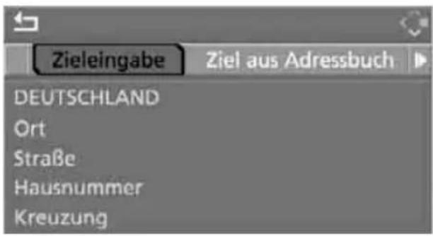 Zieleingabe Ziel aus Adressbuch DEUTSCHLAND Ort Straße Hausnummer Kreuzung