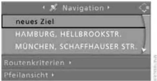 Navigation neues Ziel HAMBURG, HELLBROOKSTR. MÜNCHEN, SCHAFFHAUSER STR. Routenkriterien > Pfeilansicht >