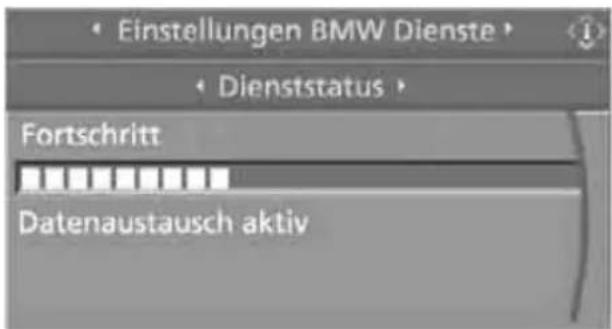 Einstellungen BMW Dienste Dienststatus Fortschritt Datenaustausch aktiv