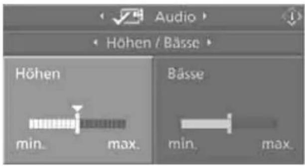 Audio Höhen / Bässe Höhen min. max. Bässe min. max.