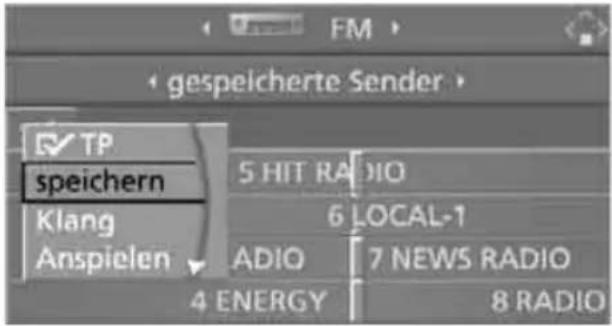gespeicherte Sender ✓ TP speichern Klang Anspielen 5 HIT RADIO 6 LOCAL-1 ADIO 7 NEWS RADIO 4 ENERGY 8 RADIO