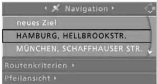 Navigation neues Ziel HAMBURG, HELLBROOKSTR. MÜNCHEN, SCHAFFHAUSER STR. Routenkriterien > Pfeilansicht >