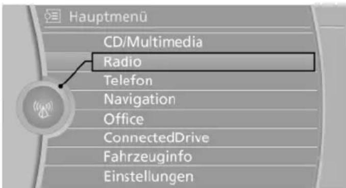 Hauptmenü CD/Multimedia Radio Telefon Navigation Office ConnectedDrive Fahrzeuginfo Einstellungen