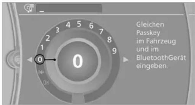 Gleichen Passkey im Fahrzeug und im BluetoothGerät eingeben.