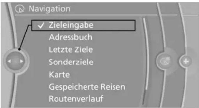 Navigation ✓ Zieleingabe Adressbuch Letzte Ziele Sonderziele Karte Gespeicherte Reisen Routenverlauf