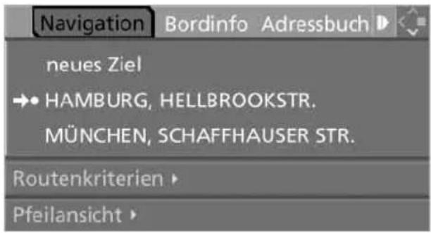 Navigation Bordinfo Adressbuch neues Ziel →• HAMBURG, HELLBROOKSTR. MÜNCHEN, SCHAFFHAUSER STR. Routenkriterien ▶ Pfeilansicht ▶