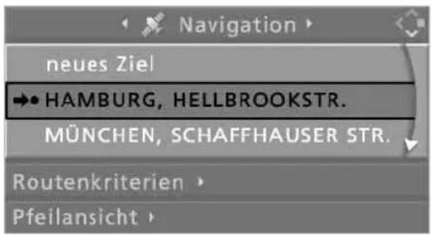 Navigation neues Ziel →• HAMBURG, HELLBROOKSTR. MÜNCHEN, SCHAFFHAUSER STR. Routenkriterien Pfeilansicht