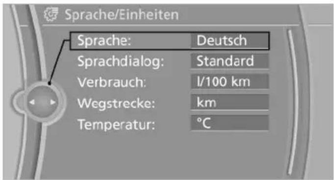 Sprache/Einheiten Sprache: Deutsch Sprachdialog: Standard Verbrauch: l/100 km Wegstrecke: km Temperatur: °C