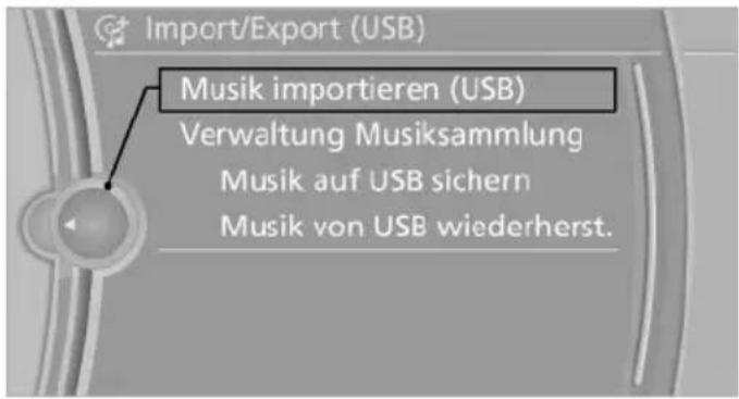 Import/Export (USB) Musik importieren (USB) Verwaltung Musiksammlung Musik auf USB sichern Musik von USB wiederherst.