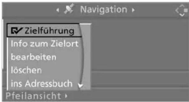 Navigation Zielführung Info zum Zielort bearbeiten löschen ins Adressbuch Pfeilansicht