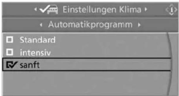 Einstellungen Klima Automatikprogramm Standard intensiv sanft