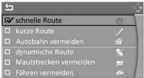 schnelle Route kurze Route Autobahn vermeiden dynamische Route Mautstrecken vermeiden Fähren vermeiden
