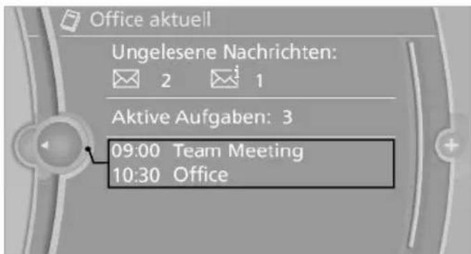 Office aktuell Ungelesene Nachrichten: 2 1 Aktive Aufgaben: 3 09:00 Team Meeting 10:30 Office