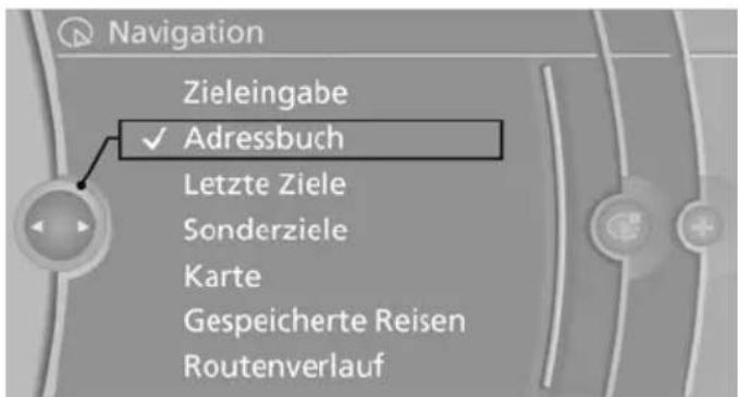 Navigation Zieleingabe ✓ Adressbuch Letzte Ziele Sonderziele Karte Gespeicherte Reisen Routenverlauf