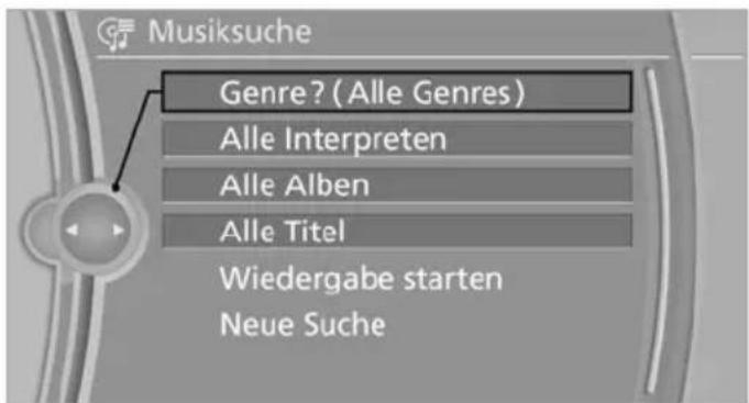Musiksuche Genre? (Alle Genres) Alle Interpreten Alle Alben Alle Titel Wiedergabe starten Neue Suche