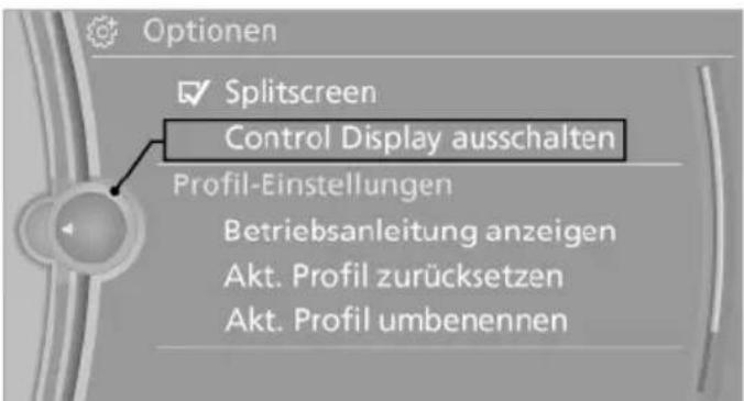 Optionen ✓ Splitscreen Control Display ausschalten Profil-Einstellungen Betriebsanleitung anzeigen Akt. Profil zurücksetzen Akt. Profil umbenennen