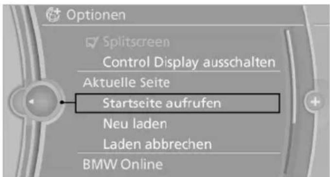 Optionen ✓ Splitscreen Control Display ausschalten Aktuelle Seite Startseite aufrufen Neu laden Laden abbrechen BMW Online