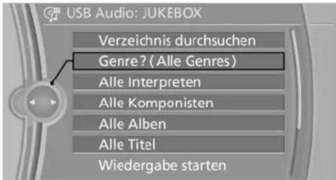 USB Audio: JUKEBOX Verzeichnis durchsuchen Genre? (Alle Genres) Alle Interpreten Alle Komponisten Alle Alben Alle Titel Wiedergabe starten