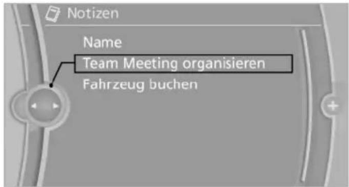 Notizen Name Team Meeting organisieren Fahrzeug buchen