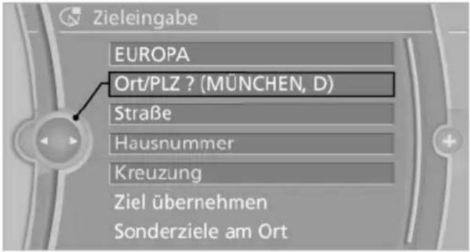 Zieleingabe EUROPA Ort/PLZ ? (MÜNCHEN, D) Straße Hausnummer Kreuzung Ziel übernehmen Sonderziele am Ort