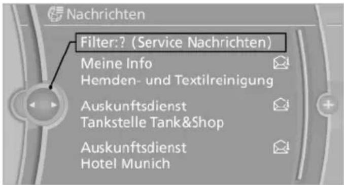 Nachrichten Filter:? (Service Nachrichten) Meine Info Hemden- und Textilreinigung Auskunftsdienst Tankstelle Tank&Shop Auskunftsdienst Hotel Munich