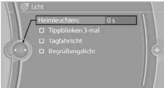 Heimleuchten: 0 s □ Tippblinken 3-mal □ Tagfahrlicht □ Begrüßungslicht